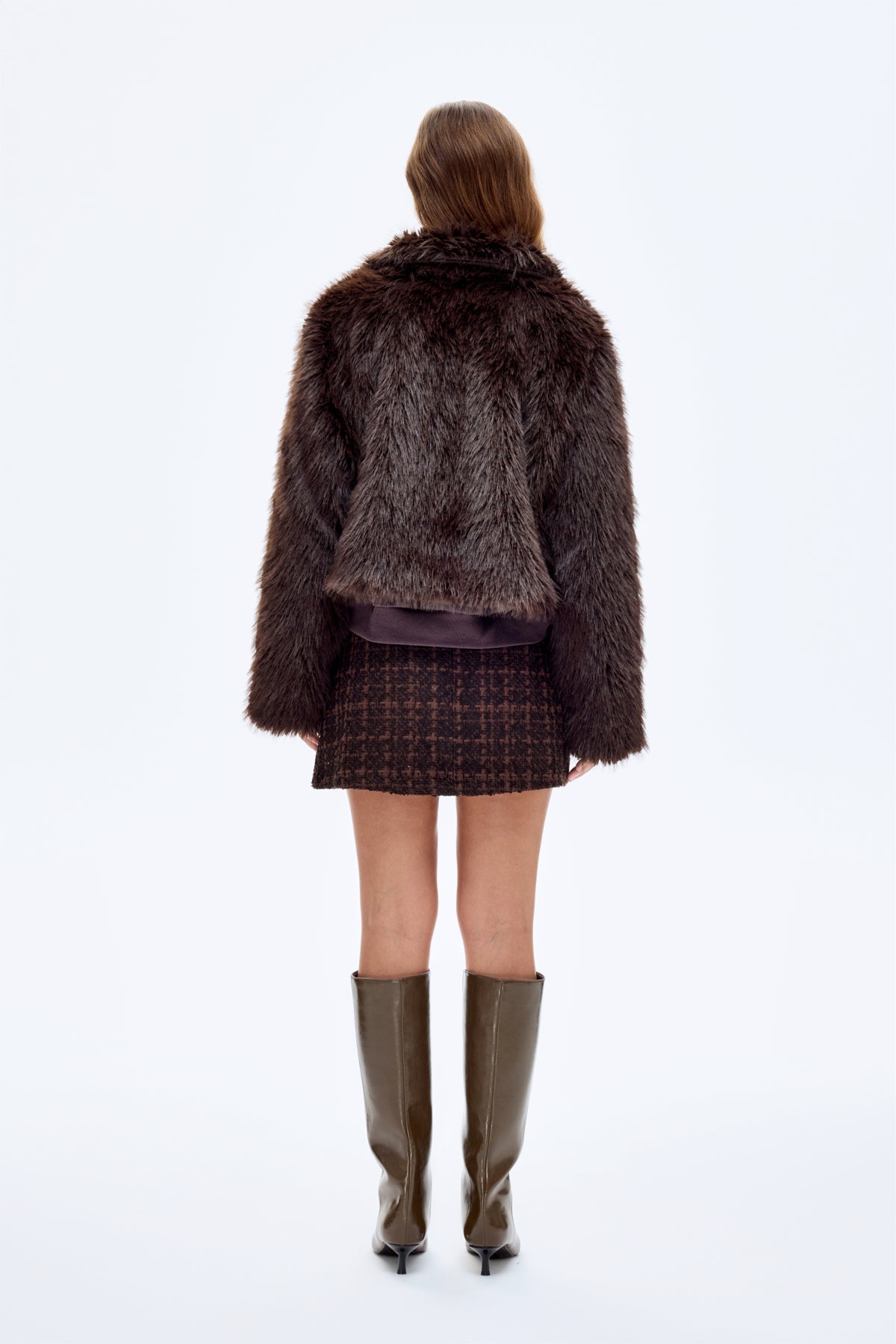 Fermuarlı Kısa Kürk Ceket Kahverengi