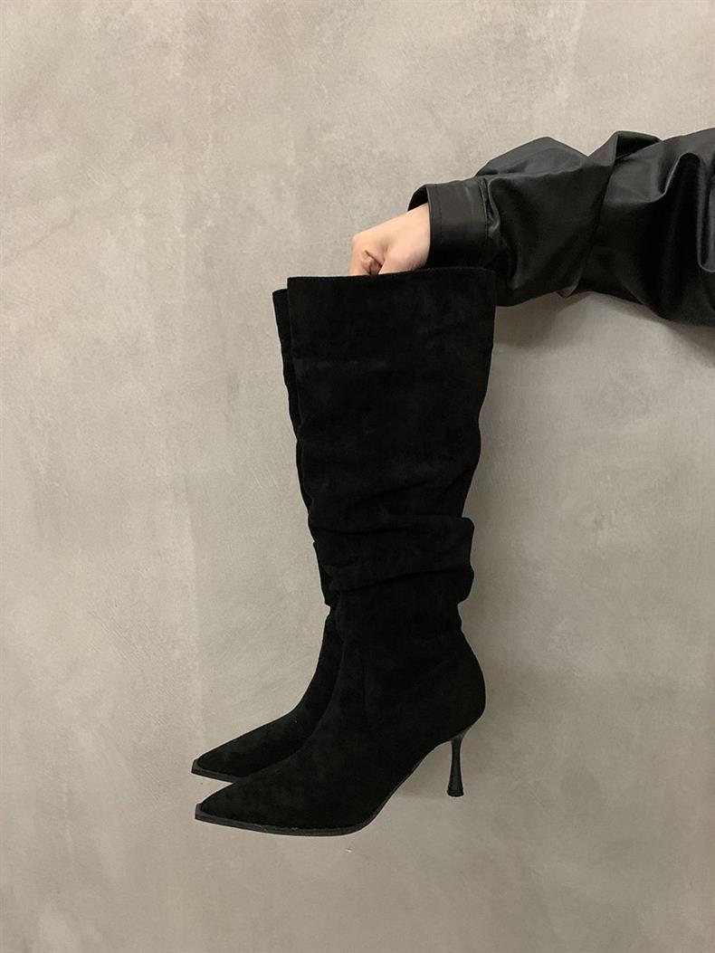 Zeyria Dökümlü Süet Diz Altı Çizme