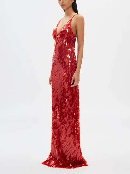 The Red Sapphire Sequin Maxi Elbise