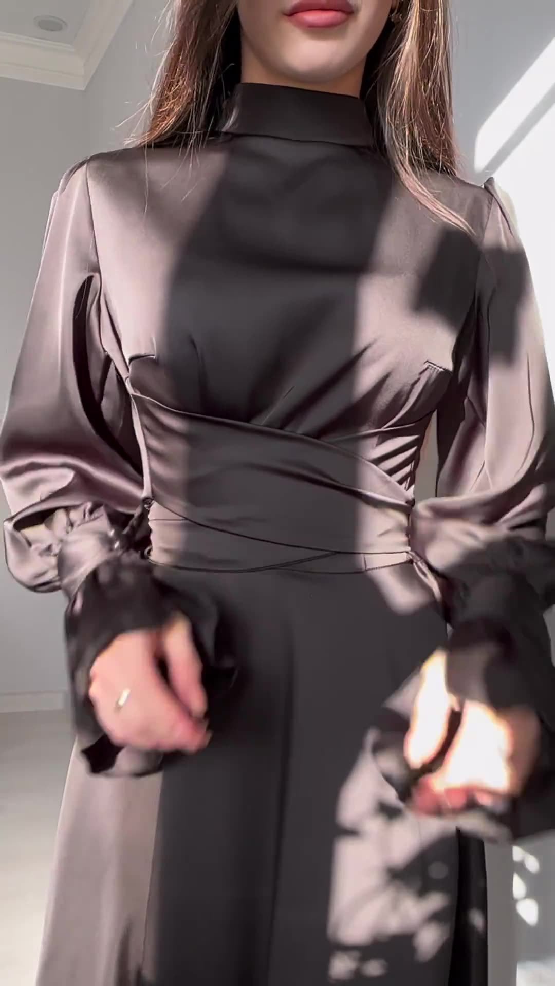 Zarif Drapeli Uzun Şifon Elbise