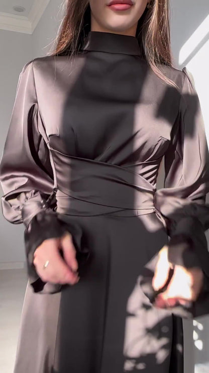 Zarif Drapeli Uzun Şifon Elbise