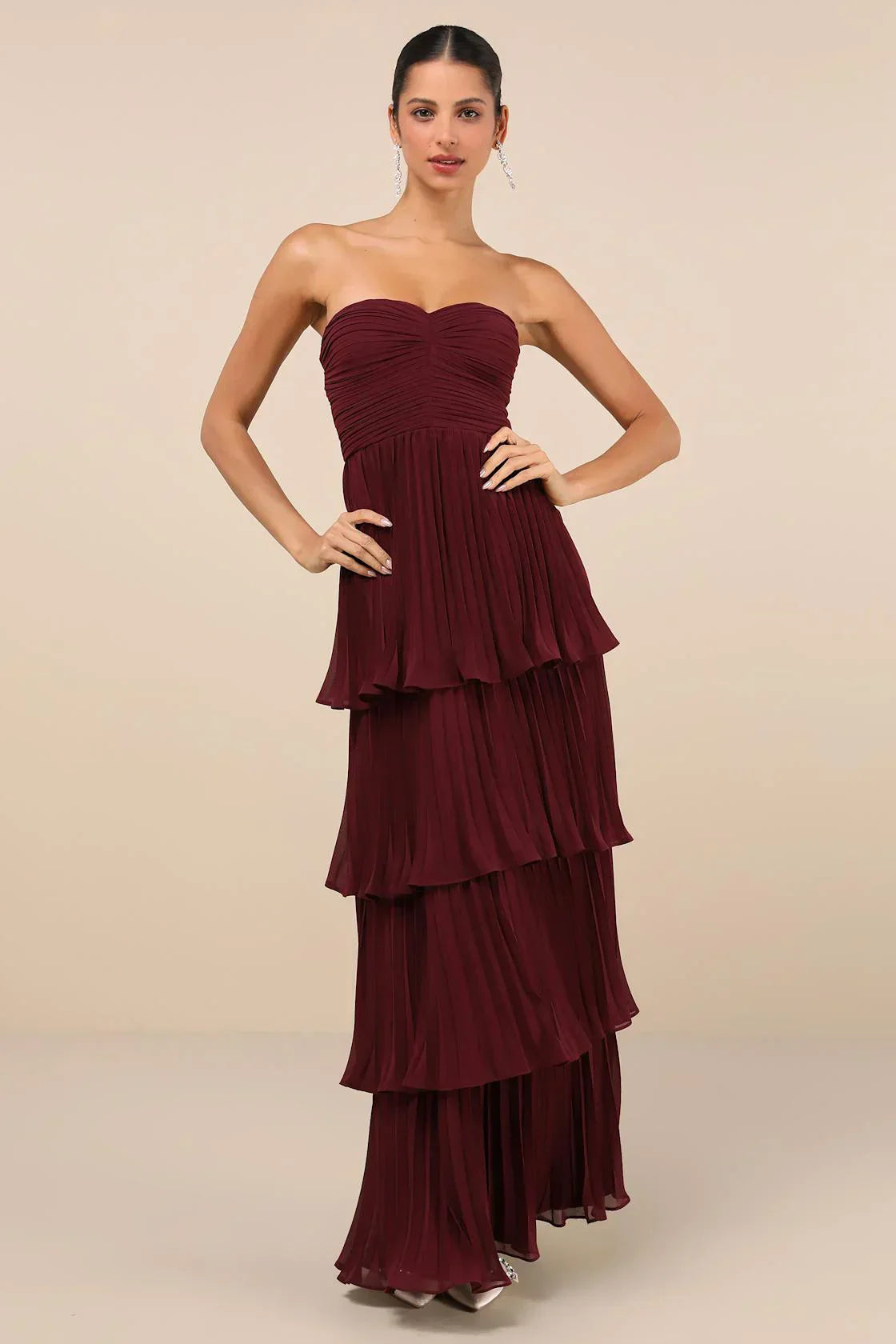 Strapless Tiered Maxi Elbise