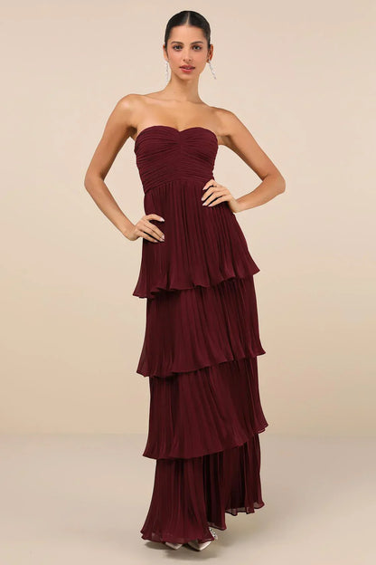 Strapless Tiered Maxi Elbise