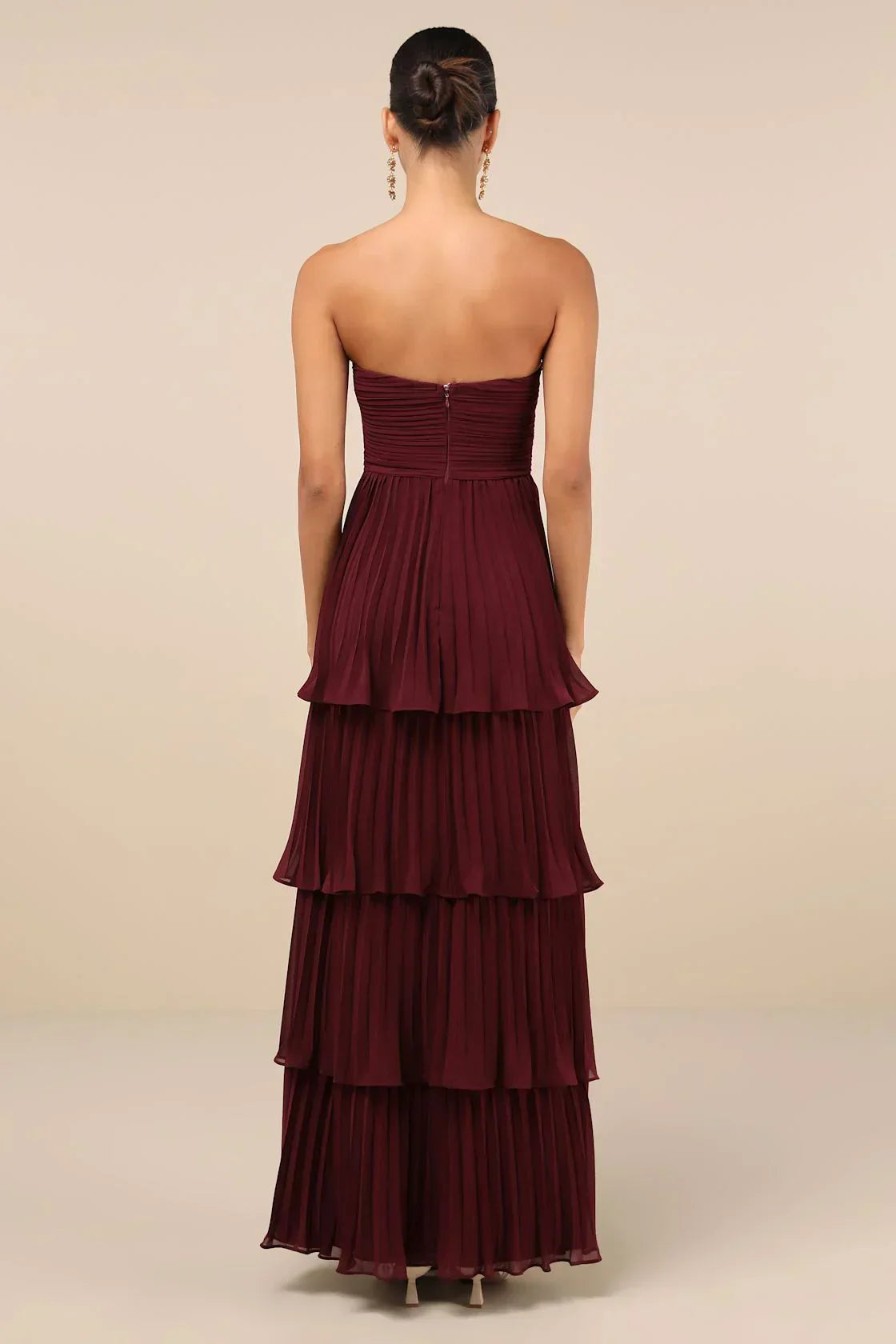Strapless Tiered Maxi Elbise