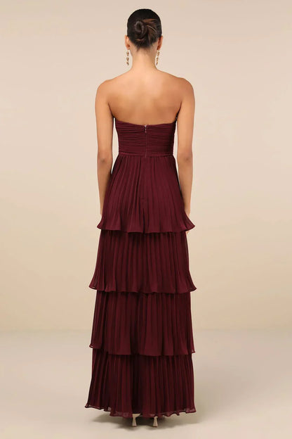 Strapless Tiered Maxi Elbise