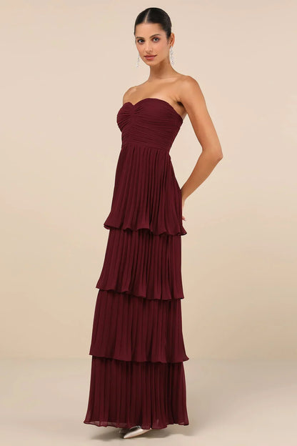 Strapless Tiered Maxi Elbise