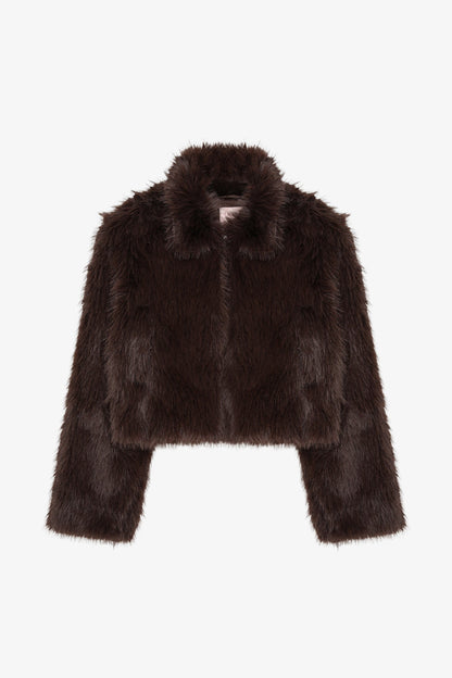 Fermuarlı Kısa Kürk Ceket Kahverengi