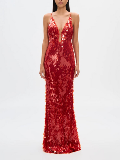 The Red Sapphire Sequin Maxi Elbise