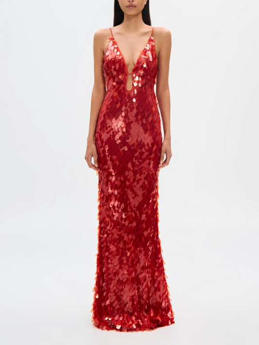 The Red Sapphire Sequin Maxi Elbise
