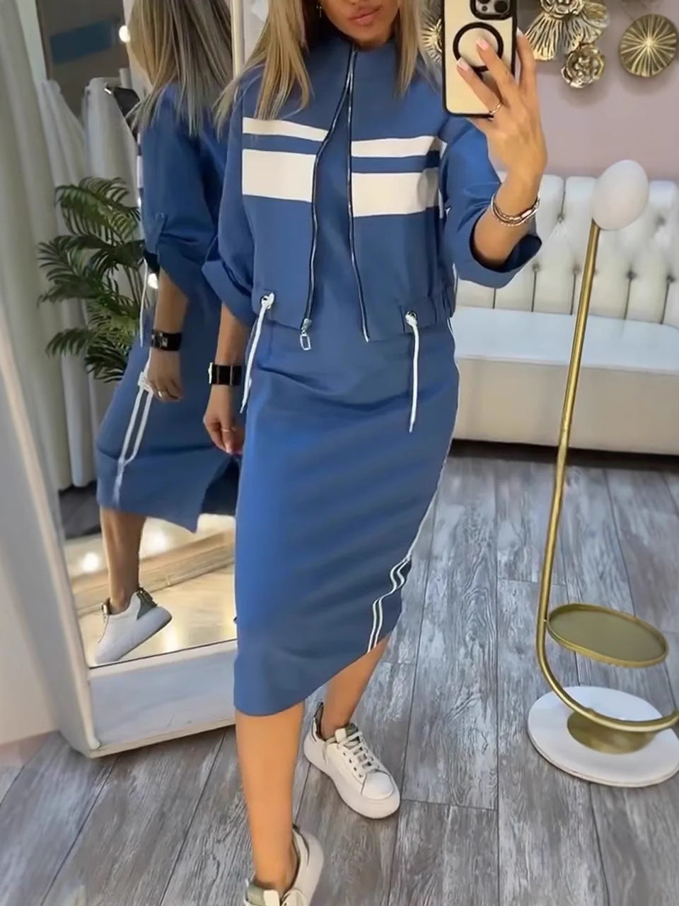 Çizgi Detaylı Fermuarlı İkili Takım