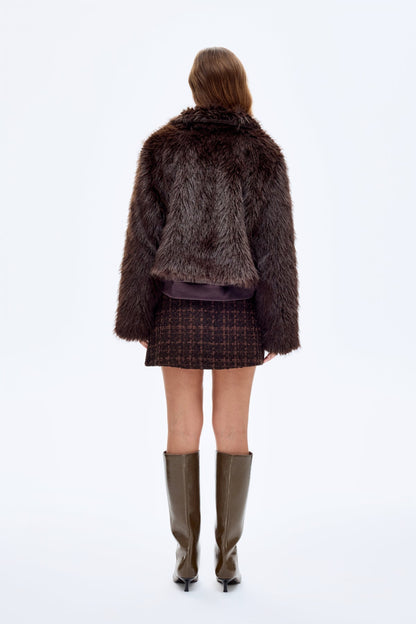 Fermuarlı Kısa Kürk Ceket Kahverengi