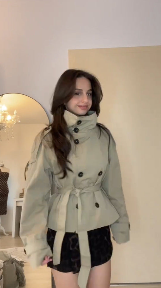 Trençkot Ceket Kuşaklı Yüksek Yaka