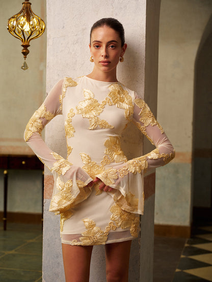 Romance Floral Sırt Dekolteli Elbise