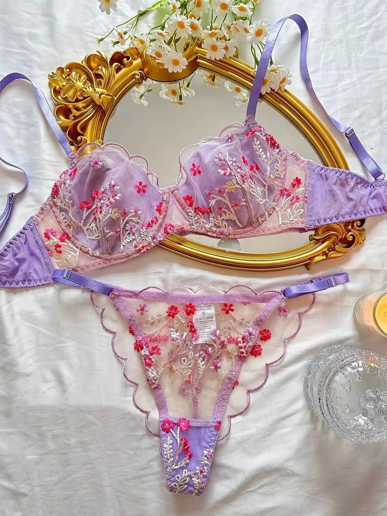 Heather Floral Embroidered Lingerie Set