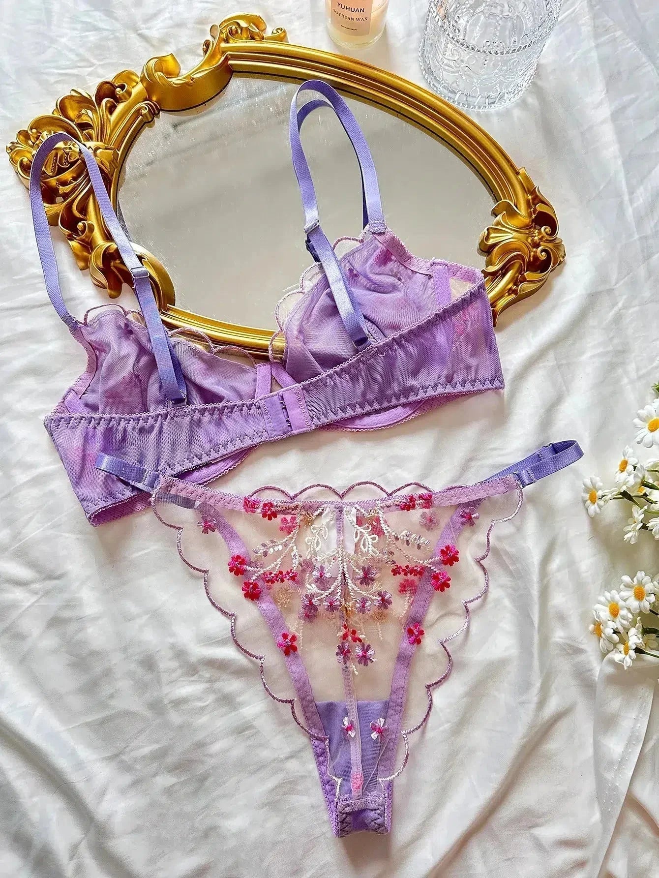 Heather Floral Embroidered Lingerie Set