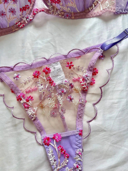 Heather Floral Embroidered Lingerie Set