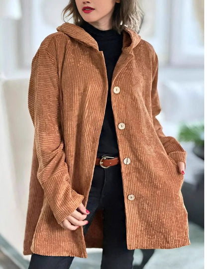 Fitilli Kadife Kapüşonlu Oversize Ceket