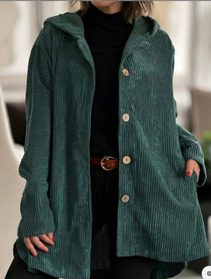 Fitilli Kadife Kapüşonlu Oversize Ceket
