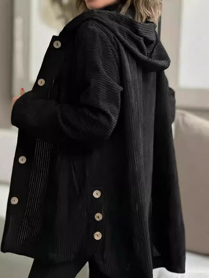 Fitilli Kadife Kapüşonlu Oversize Ceket