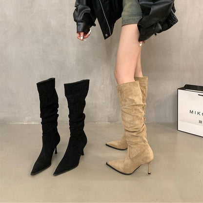 Zeyria Dökümlü Süet Diz Altı Çizme