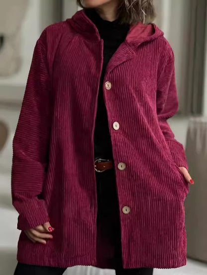 Fitilli Kadife Kapüşonlu Oversize Ceket