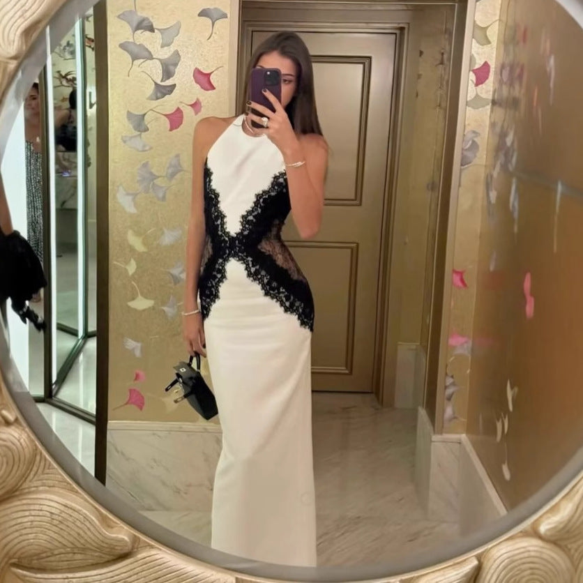 Zeyria- Dantel Detaylı Beyaz Saten Elbise