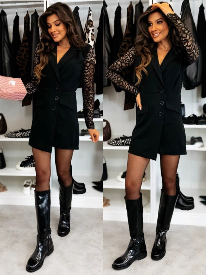 Dantel Kollu Blazer Elbise