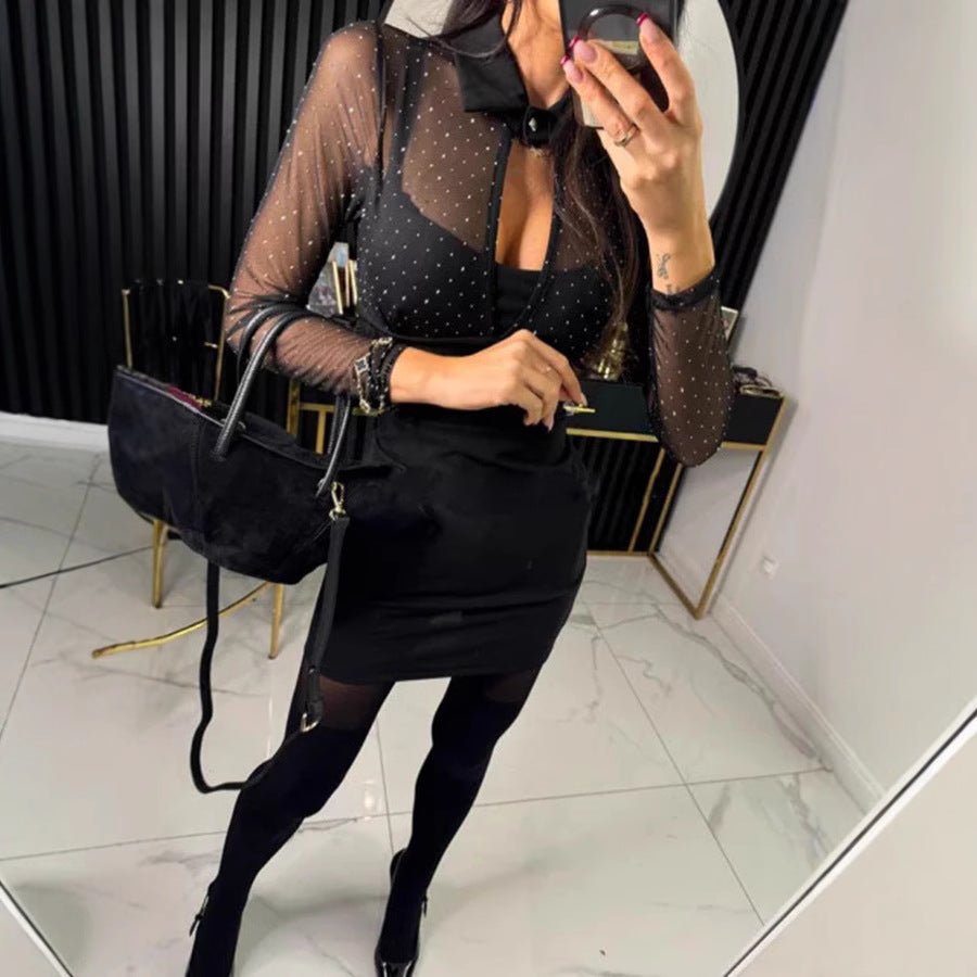 Zeyria-Simli Tül Kol Mini Elbise