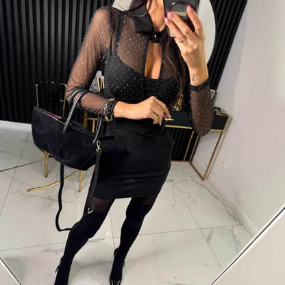 Zeyria-Simli Tül Kol Mini Elbise