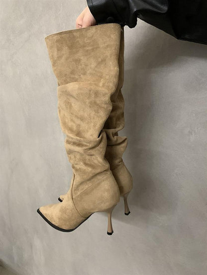 Zeyria Dökümlü Süet Diz Altı Çizme