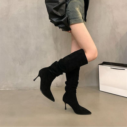 Zeyria Dökümlü Süet Diz Altı Çizme