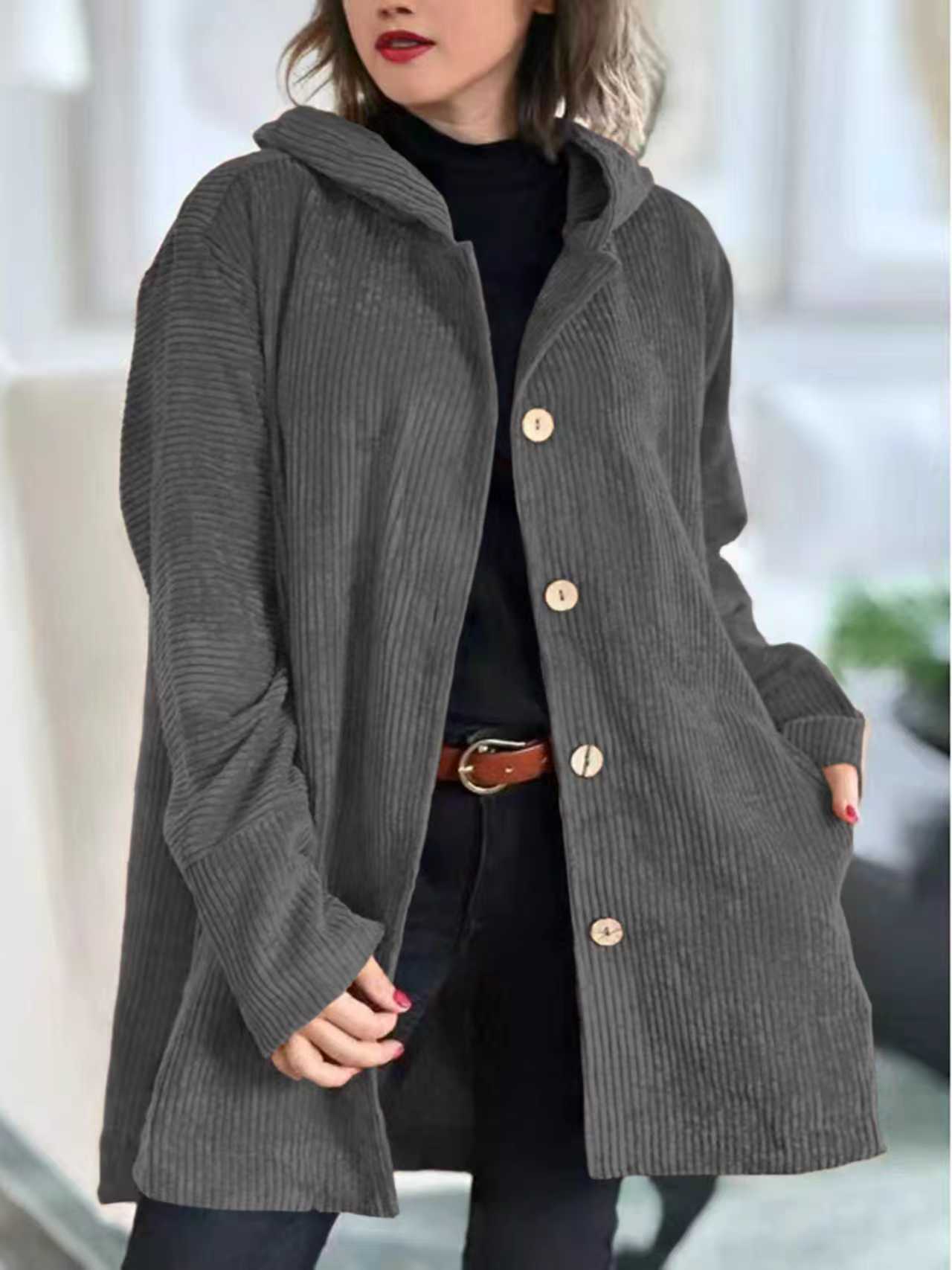 Fitilli Kadife Kapüşonlu Oversize Ceket