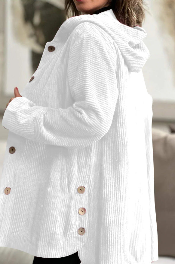 Fitilli Kadife Kapüşonlu Oversize Ceket