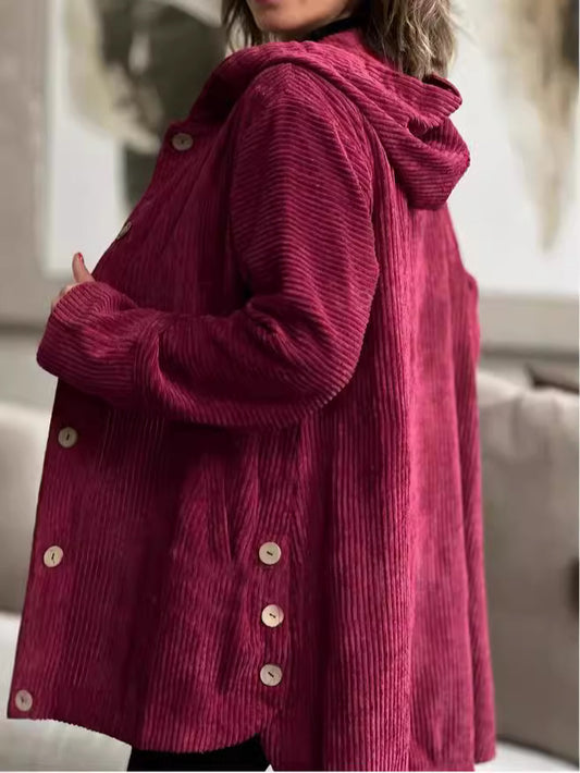 Fitilli Kadife Kapüşonlu Oversize Ceket