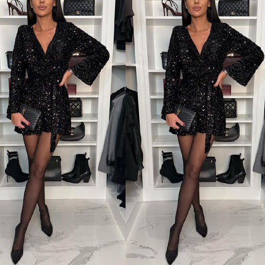 Zeyria Işıltılı Kuşaklı Mini Elibise