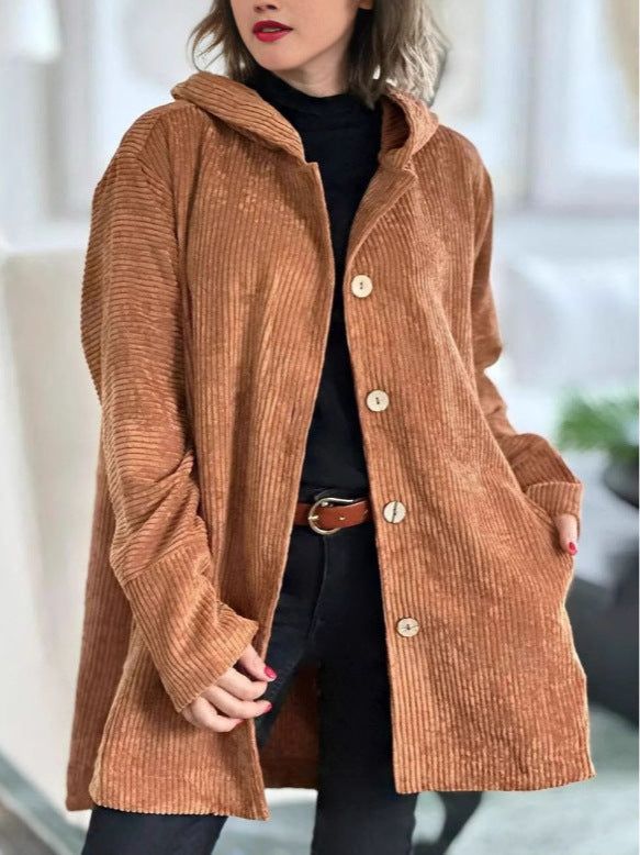 Fitilli Kadife Kapüşonlu Oversize Ceket