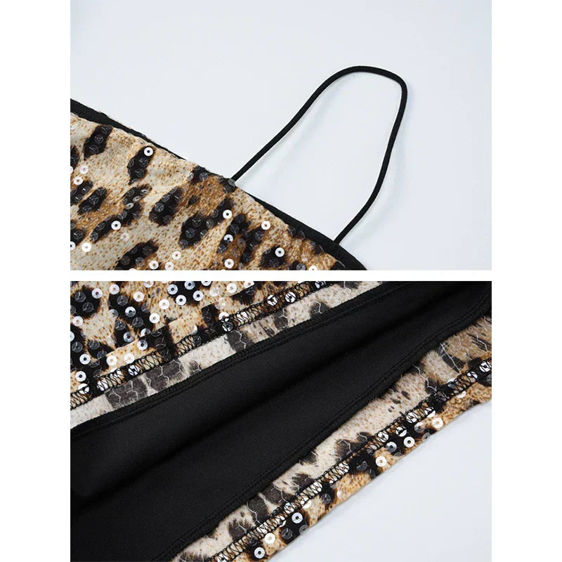 Zelanya - Leopar Desenli Payet Mini Elbise