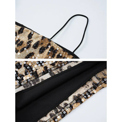 Zelanya - Leopar Desenli Payet Mini Elbise
