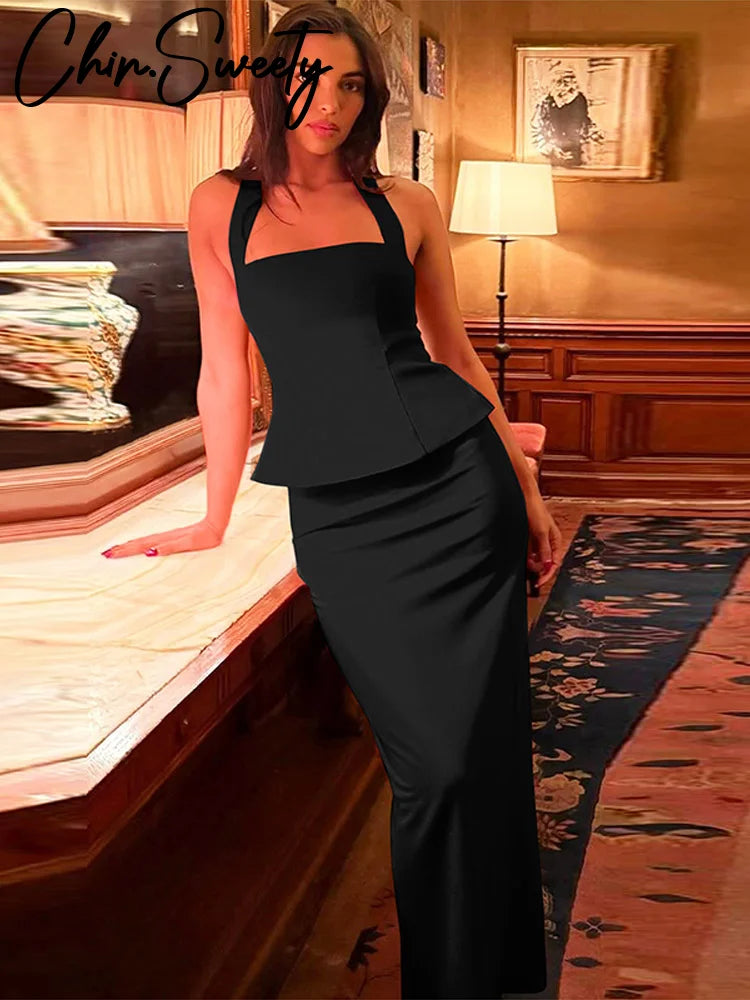 Elegant Halter Vest İkili Gece Elbisesi