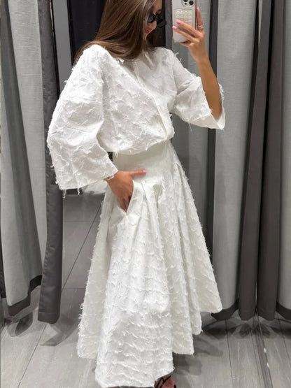 Dokulu Premium Etek–Gömlek Takım