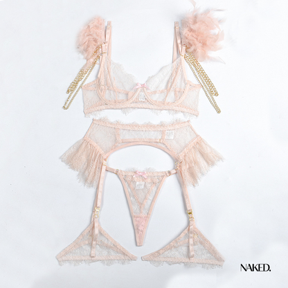 Four-piece lace lingerie set - PRIVATE PINK Octobre ROSE