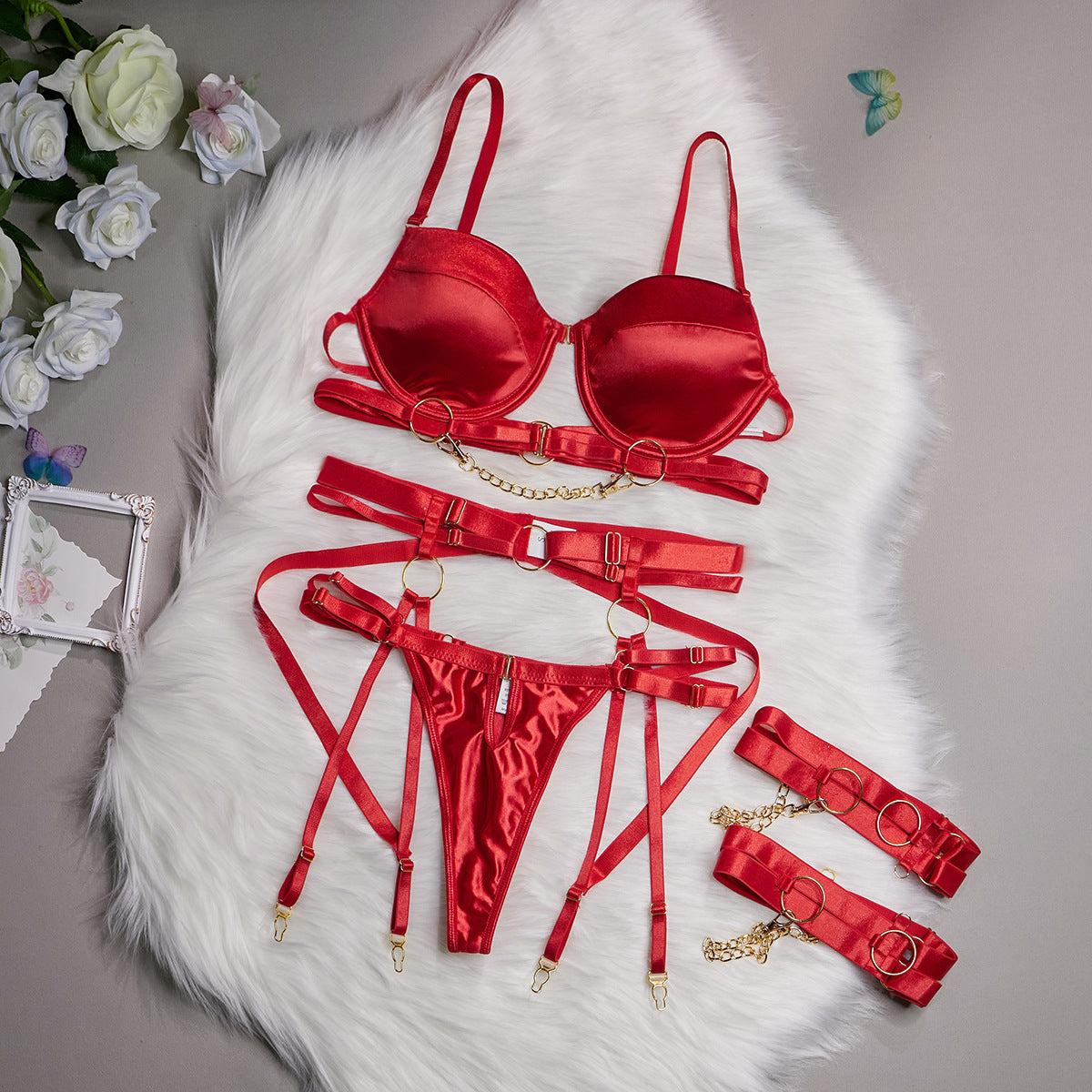 Zeyria-Four-piece high lingerie set - INTIME - Red
