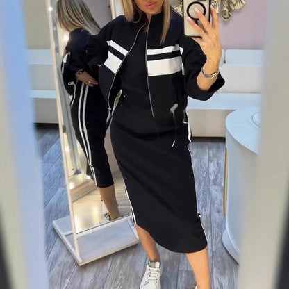 Çizgi Detaylı Fermuarlı İkili Takım