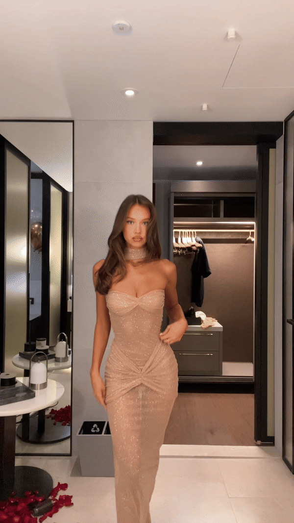 Alacakaranlık Maxi Elbise - Şampanya