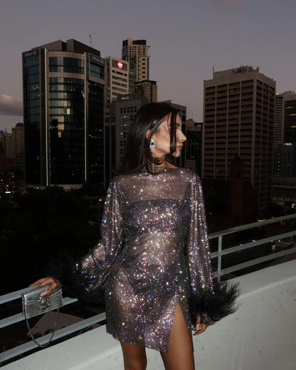 Jemima - Metalik Mini Elbise